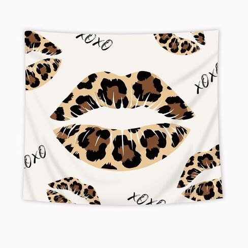 Riyidecor Brown Leopard Lips Tapestry 59Wx51H Inch Girly Girls Cheetah Print Kiss Wild Jungle Safari Skin Fur Fashion Makeup Funky Beauty Wall Hanging Modern Home Dorm Decor Art Living Room Bedroom in Saudi Arabia
