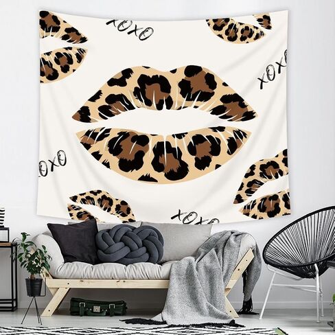 Riyidecor Brown Leopard Lips Tapestry 59Wx51H Inch Girly Girls Cheetah Print Kiss Wild Jungle Safari Skin Fur Fashion Makeup Funky Beauty Wall Hanging Modern Home Dorm Decor Art Living Room Bedroom in Saudi Arabia