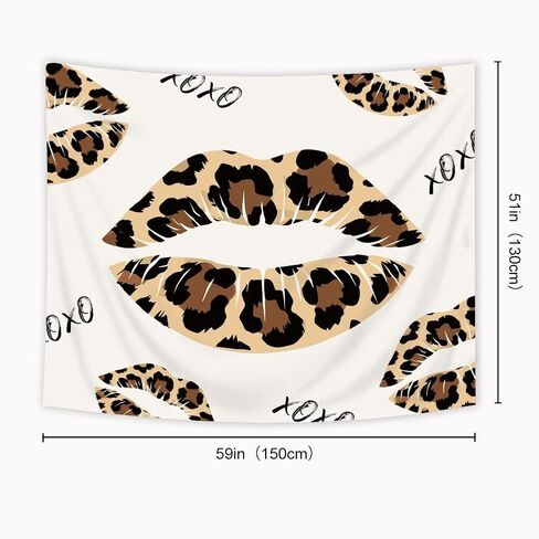 Riyidecor Brown Leopard Lips Tapestry 59Wx51H Inch Girly Girls Cheetah Print Kiss Wild Jungle Safari Skin Fur Fashion Makeup Funky Beauty Wall Hanging Modern Home Dorm Decor Art Living Room Bedroom in Saudi Arabia