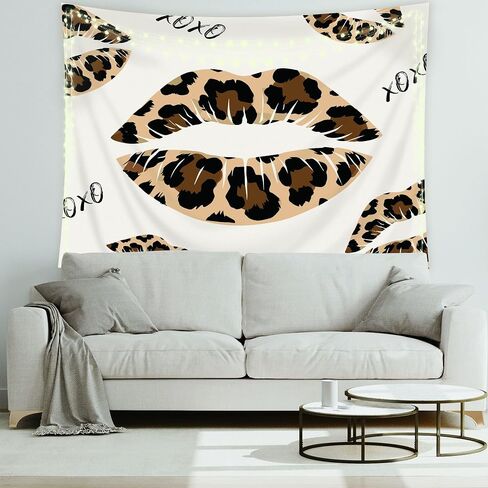Riyidecor Brown Leopard Lips Tapestry 59Wx51H Inch Girly Girls Cheetah Print Kiss Wild Jungle Safari Skin Fur Fashion Makeup Funky Beauty Wall Hanging Modern Home Dorm Decor Art Living Room Bedroom in Saudi Arabia
