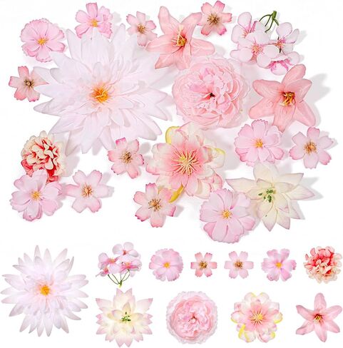 Nogeqi 20PCS Fake Flower Heads, Silk Pink Artificial Flowers for Crafts DIY Wreath, Centerpieces, Home Decoration, Faux Cake Flowers for Wedding Bridal Party Baby Shower Supplies in Saudi Arabia