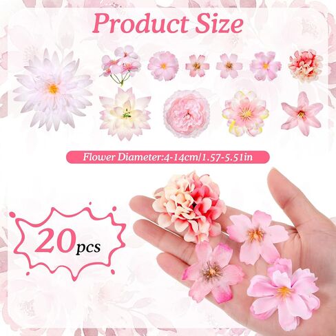 Nogeqi 20PCS Fake Flower Heads, Silk Pink Artificial Flowers for Crafts DIY Wreath, Centerpieces, Home Decoration, Faux Cake Flowers for Wedding Bridal Party Baby Shower Supplies in Saudi Arabia