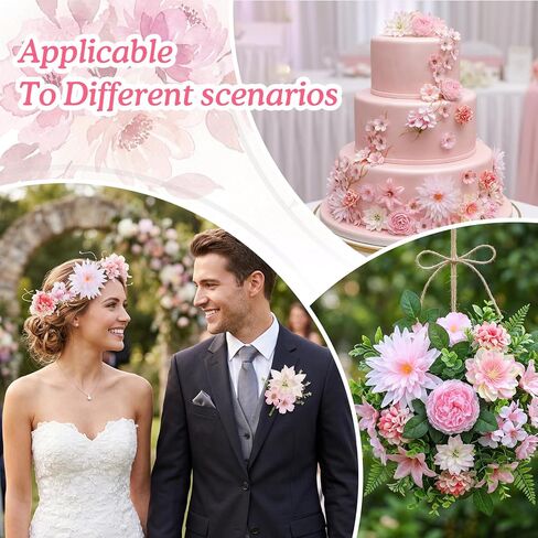 Nogeqi 20PCS Fake Flower Heads, Silk Pink Artificial Flowers for Crafts DIY Wreath, Centerpieces, Home Decoration, Faux Cake Flowers for Wedding Bridal Party Baby Shower Supplies in Saudi Arabia