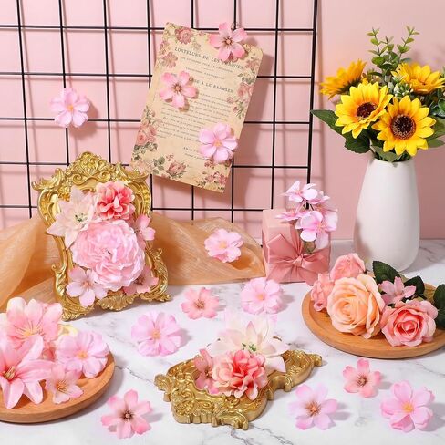 Nogeqi 20PCS Fake Flower Heads, Silk Pink Artificial Flowers for Crafts DIY Wreath, Centerpieces, Home Decoration, Faux Cake Flowers for Wedding Bridal Party Baby Shower Supplies in Saudi Arabia