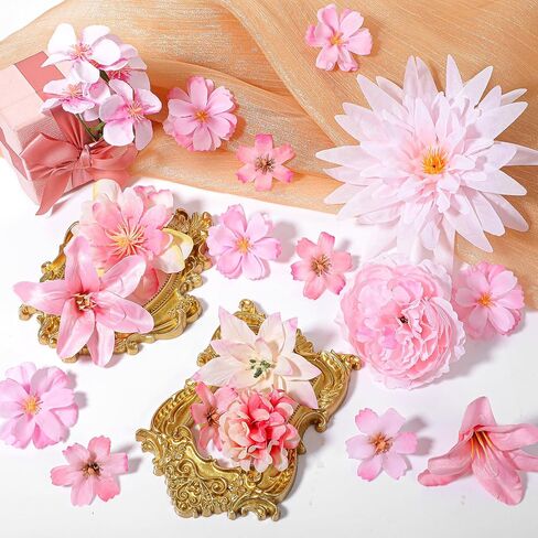 Nogeqi 20PCS Fake Flower Heads, Silk Pink Artificial Flowers for Crafts DIY Wreath, Centerpieces, Home Decoration, Faux Cake Flowers for Wedding Bridal Party Baby Shower Supplies in Saudi Arabia