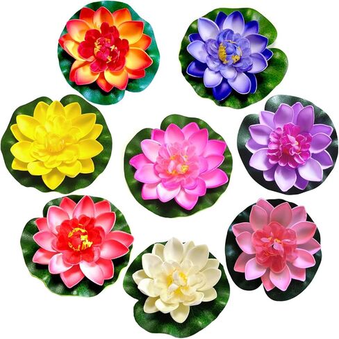 8 Pcs Artificial Floating Foam Lotus Flower with Water Lily Pad, Floating Artificial Lotus Flowers Decor Floating Pond Decor Home Decoration in Saudi Arabia