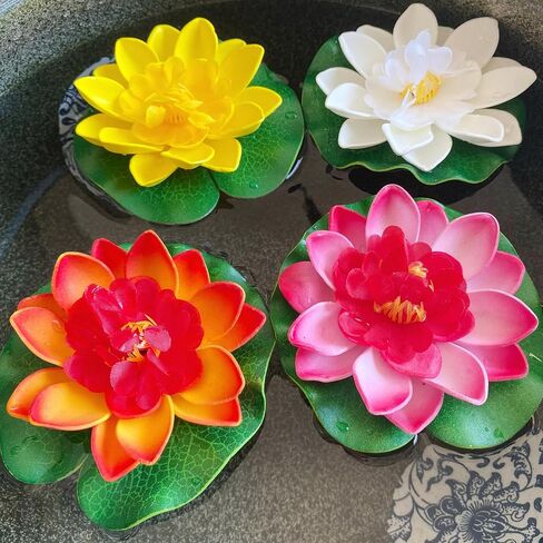 8 Pcs Artificial Floating Foam Lotus Flower with Water Lily Pad, Floating Artificial Lotus Flowers Decor Floating Pond Decor Home Decoration in Saudi Arabia