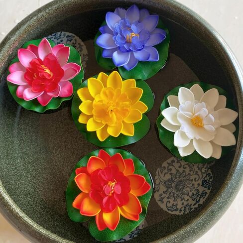 8 Pcs Artificial Floating Foam Lotus Flower with Water Lily Pad, Floating Artificial Lotus Flowers Decor Floating Pond Decor Home Decoration in Saudi Arabia