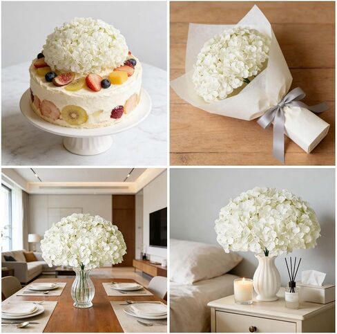 65PCS White Hydrangea Artificial Flowers, Faux Hydrangea Flowers for Home Centerpieces Arrangements, Party Tables Decorations DIY Wedding Decorations Centerpieces Table Decor in Saudi Arabia
