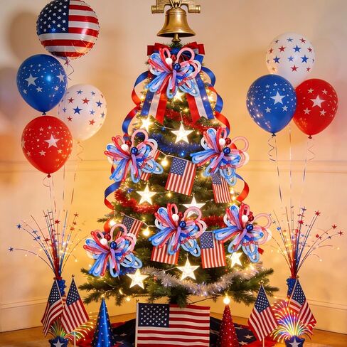 Sosation 6 Pack Red White Blue Patriotic Artificial Flower 4th of July Decoration 10 Inch Mesh Tube Pick and Sprays 250th Stem Branch Ornament for Independence Day Tree Vase Filler Table Centerpiece in Kuwait
