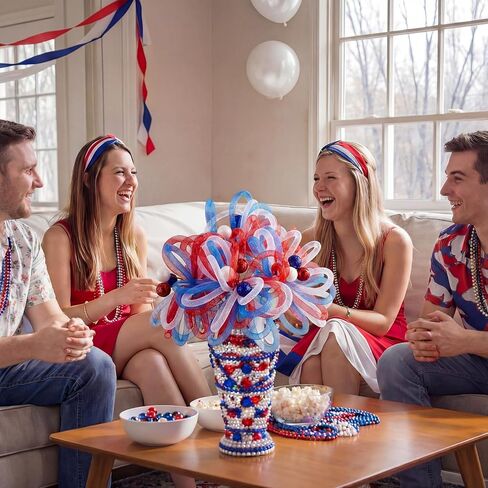 Sosation 6 Pack Red White Blue Patriotic Artificial Flower 4th of July Decoration 10 Inch Mesh Tube Pick and Sprays 250th Stem Branch Ornament for Independence Day Tree Vase Filler Table Centerpiece in Kuwait
