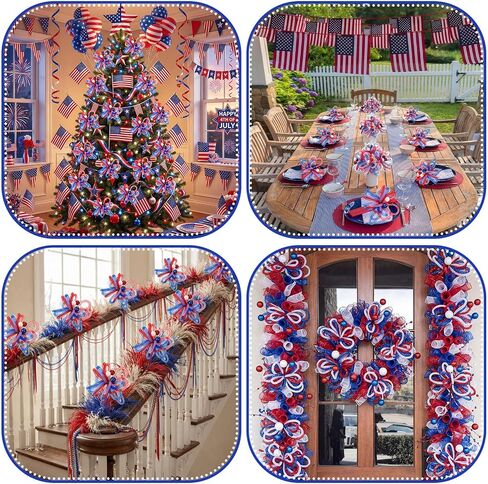 Sosation 6 Pack Red White Blue Patriotic Artificial Flower 4th of July Decoration 10 Inch Mesh Tube Pick and Sprays 250th Stem Branch Ornament for Independence Day Tree Vase Filler Table Centerpiece in Kuwait
