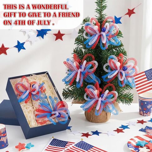 Sosation 6 Pack Red White Blue Patriotic Artificial Flower 4th of July Decoration 10 Inch Mesh Tube Pick and Sprays 250th Stem Branch Ornament for Independence Day Tree Vase Filler Table Centerpiece in Kuwait