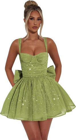 Bolodoo Sparkly Short Homecoming Dresses for Teens with Bow Puffy Pleated Graduation Prom Cocktail Party Gown in Saudi Arabia