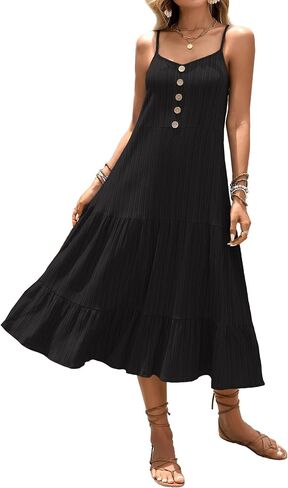 Women's Buttons Sundress Casual Beach Spaghetti Strap Summer 2026 Sleeveless Wedding Guests Midi Vacation Dresses DJ572 in Kuwait