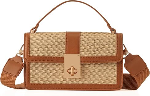 MOJISOLO Straw Crossbody Bag for Women Top Handle PU Leather Shoulder Purse with Adjustable Strap in Kuwait