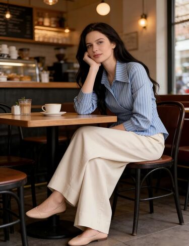 Striped Blouses for Women Dressy Casual Wrap Asymmetrical Tops Long Sleeve Slim Fitted Shirt Business Work Outfits in Kuwait