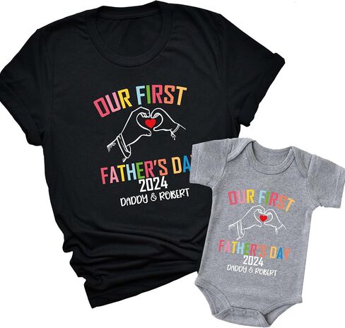 7th Hill First Fathers Day Matching Shirts and Baby Bodysuit, Gifts for New Dad, Personalized Dad and Baby Matching Outfits, Gifts from Wife in Saudi Arabia