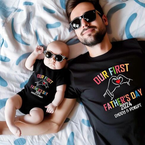 7th Hill First Fathers Day Matching Shirts and Baby Bodysuit, Gifts for New Dad, Personalized Dad and Baby Matching Outfits, Gifts from Wife in Saudi Arabia