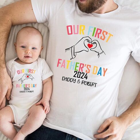 7th Hill First Fathers Day Matching Shirts and Baby Bodysuit, Gifts for New Dad, Personalized Dad and Baby Matching Outfits, Gifts from Wife in Saudi Arabia