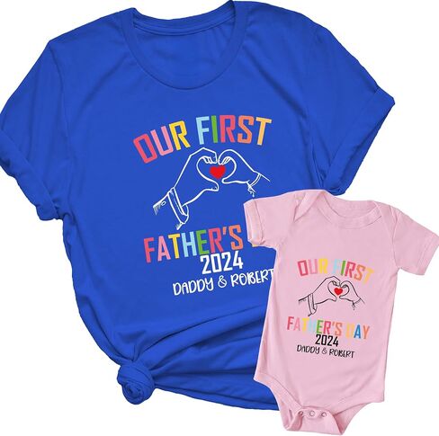 7th Hill First Fathers Day Matching Shirts and Baby Bodysuit, Gifts for New Dad, Personalized Dad and Baby Matching Outfits, Gifts from Wife in Saudi Arabia