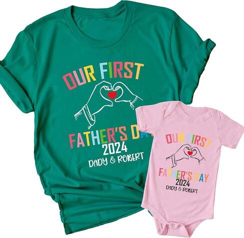 7th Hill First Fathers Day Matching Shirts and Baby Bodysuit, Gifts for New Dad, Personalized Dad and Baby Matching Outfits, Gifts from Wife in Saudi Arabia