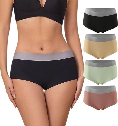 Womens Seamless Boy Shorts Underwear, Soft Stretch No Show Boxer Short Briefs Panties For Women 4 Pack in Saudi Arabia