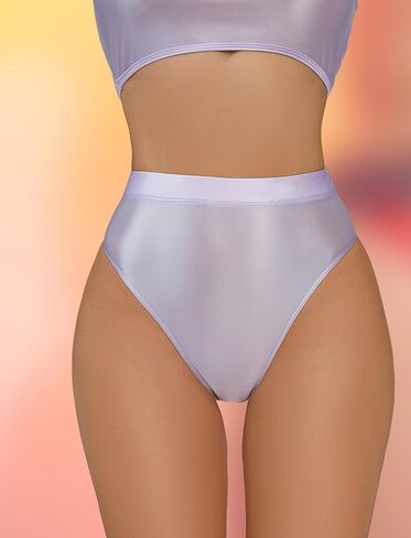 FEOYA Women Shiny Thong High Cut Oil Shiny Smooth Panties High Waisted Underwear Stretch Thong 2 Pack in Saudi Arabia