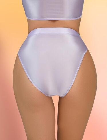 FEOYA Women Shiny Thong High Cut Oil Shiny Smooth Panties High Waisted Underwear Stretch Thong 2 Pack in Saudi Arabia