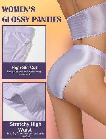 FEOYA Women Shiny Thong High Cut Oil Shiny Smooth Panties High Waisted Underwear Stretch Thong 2 Pack in Saudi Arabia
