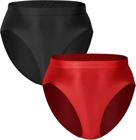 FEOYA Women Shiny Thong High Cut Oil Shiny Smooth Panties High Waisted Underwear Stretch Thong 2 Pack in Saudi Arabia