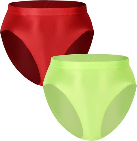 FEOYA Women Shiny Thong High Cut Oil Shiny Smooth Panties High Waisted Underwear Stretch Thong 2 Pack in Saudi Arabia