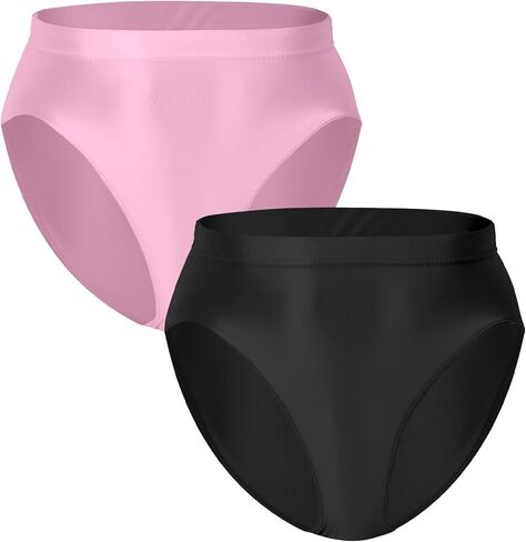 FEOYA Women Shiny Thong High Cut Oil Shiny Smooth Panties High Waisted Underwear Stretch Thong 2 Pack in Saudi Arabia