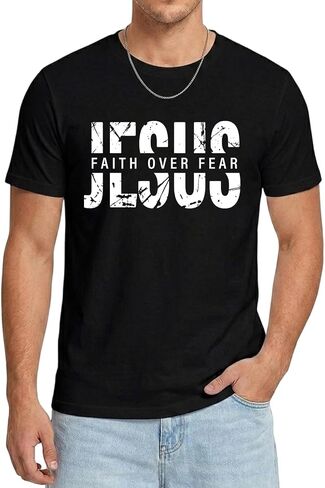 Christian Shirts for Men Jesus Faith Over Fear Tshirt Inspirational Bible Verse Graphic Tees Tops in Saudi Arabia