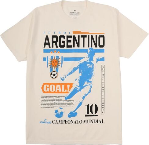 تي شيرت Homestand Futbol Argentino Goal Poster Art للبالغين باللون الأبيض برقبة دائرية وأكمام قصيرة in Kuwait
