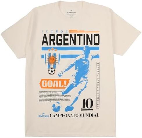 تي شيرت Homestand Futbol Argentino Goal Poster Art للبالغين باللون الأبيض برقبة دائرية وأكمام قصيرة in Kuwait