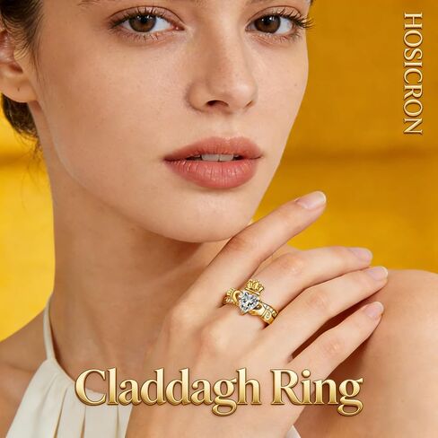 Gold Claddagh Ring for Women, 14K Gold Plated IrishEngagement Wedding Ring - Non Tarnish Promise Ringwith 6.5mm Heart Simulated Diamond Size 5-10 (G1, 10) in Saudi Arabia