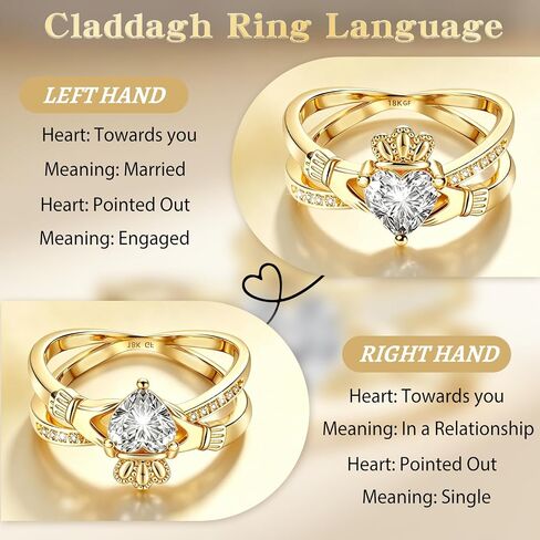 Gold Claddagh Ring for Women, 14K Gold Plated IrishEngagement Wedding Ring - Non Tarnish Promise Ringwith 6.5mm Heart Simulated Diamond Size 5-10 (G1, 10) in Saudi Arabia