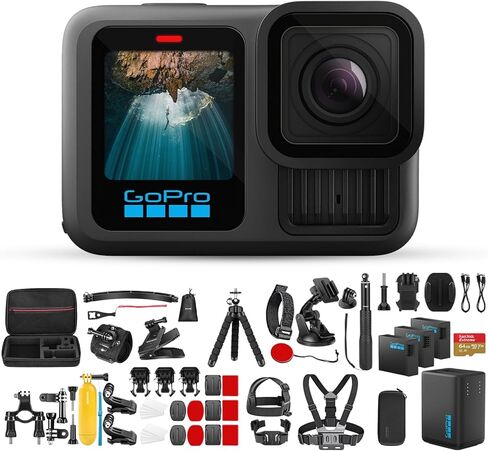 GoPro Hero13 Black 27MP Waterproof Action Camera - Special Accessory Bundle | 5.3K60 Ultra HD Video w/Handler, 2 Enduro 1900mAh Batteries, 64GB Extreme microSDXC Memory Card and Head Strap 2.0 in Kuwait