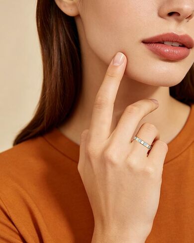 14k Gold Plated Blue White Enamel Square Geometry Open Checkered Band Ring for Women, Adjustable Y2k Ring Jewelry in Saudi Arabia