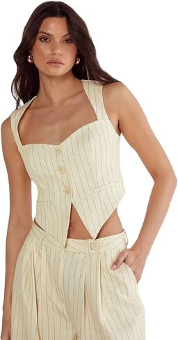 Nasty Gal Butter Pinstripe Tailored Vest in Saudi Arabia