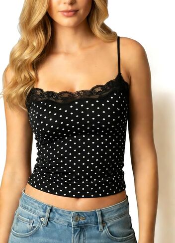 Navneet Women Sexy Lace Trim Spaghetti Strap Camisole Tank Top Y2K Going Out Crop Cami Top Date Night Rave Tops in Saudi Arabia