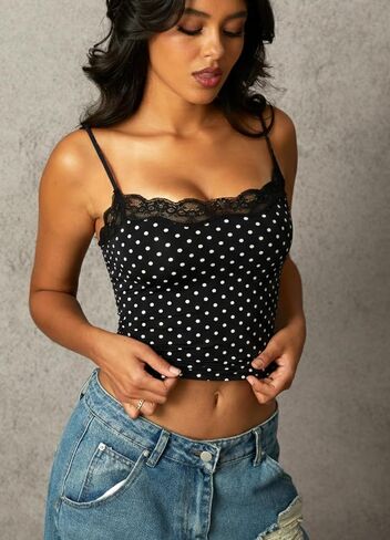 Navneet Women Sexy Lace Trim Spaghetti Strap Camisole Tank Top Y2K Going Out Crop Cami Top Date Night Rave Tops in Saudi Arabia