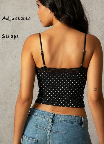 Navneet Women Sexy Lace Trim Spaghetti Strap Camisole Tank Top Y2K Going Out Crop Cami Top Date Night Rave Tops in Saudi Arabia