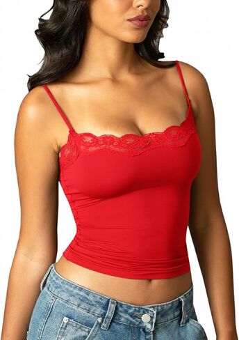 Navneet Women Sexy Lace Trim Spaghetti Strap Camisole Tank Top Y2K Going Out Crop Cami Top Date Night Rave Tops in Saudi Arabia