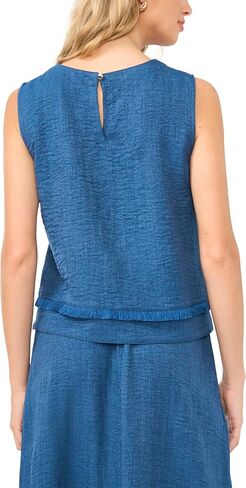 Faux Denim Crepe Sleeveless Crew Neck TOP in Kuwait