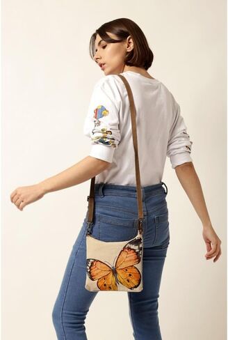 COTT N CURLS Monarch Butterfly Crossbody Sling Bag for Women - 32.5x10 Butterfly Purses for Women, Colorful Print, Canvas and Leather, Spring Purses, Spring Gifts for Mom, Sister, Friend, Grandma in Saudi Arabia