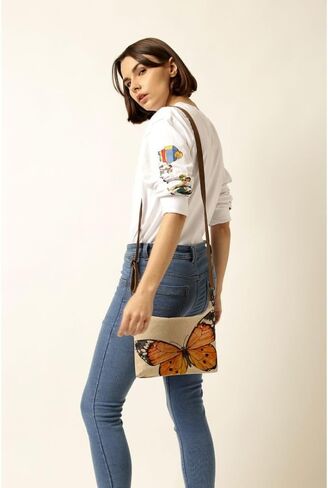 COTT N CURLS Monarch Butterfly Crossbody Sling Bag for Women - 32.5x10 Butterfly Purses for Women, Colorful Print, Canvas and Leather, Spring Purses, Spring Gifts for Mom, Sister, Friend, Grandma in Saudi Arabia