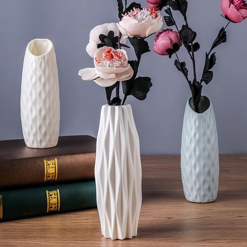 White Plastic Flower Vase, Simple Modern Unbreakable Vase for Flowers, Decorative, Tabletop, Living Room, Bathroom, Bedroom, Home Office in Kuwait