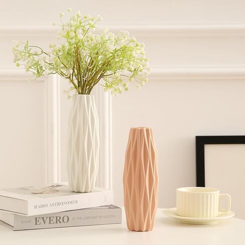 White Plastic Flower Vase, Simple Modern Unbreakable Vase for Flowers, Decorative, Tabletop, Living Room, Bathroom, Bedroom, Home Office in Kuwait